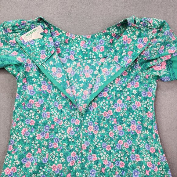 Vtg Jane Schaffhausen Belle France Drop Waist Green Floral Dress Womens Size 12 - Picture 9 of 9